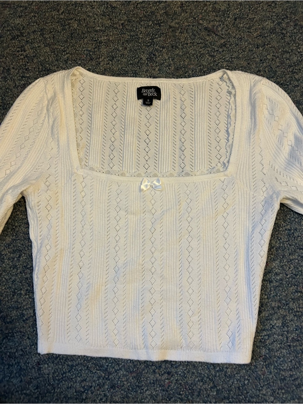 Betsy & Adam Cream Pointelle Square-Neck Knit Top